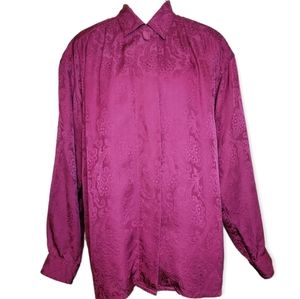 Signature Silk vintage fuchsia silk paisley embossed button down blouse, sz M
